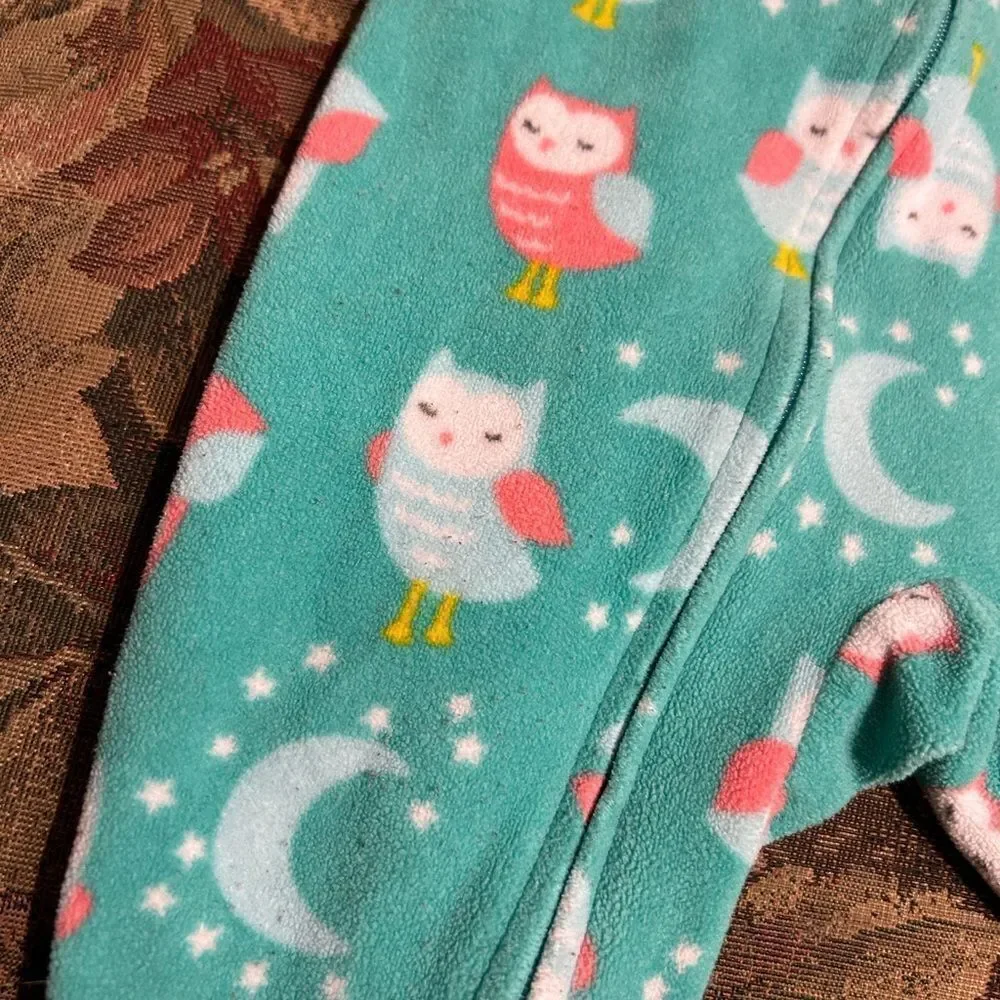 5‎ for $25🔥Baby Girls 6M Carter's Teal Owl Fleece Footsie Sleeper Jumpsuit
